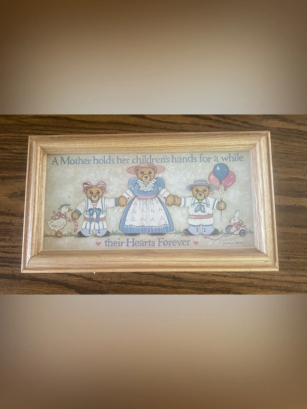 VTG 1988 FIGI Graphics Kimberly Stenbo Teddy Bear Framed Art Print Motherhood